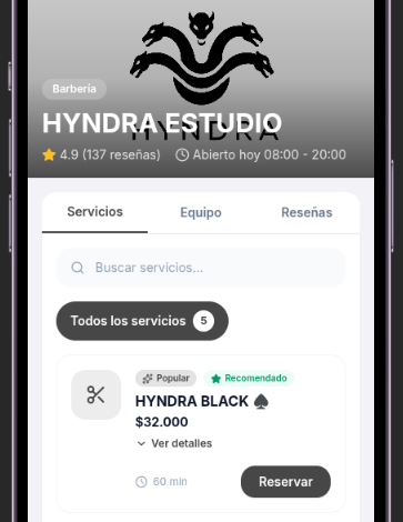 Página de reservas para clientes