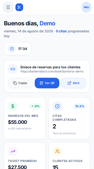 Panel de administración en celular